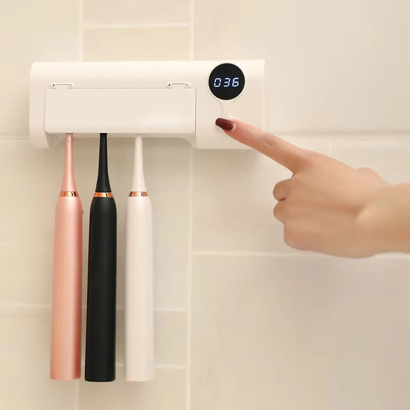 Hot Selling Custom Plastic Wall Mounted Automatic Toothpaste Dispenser UV Toothbrush Holder Squeezer