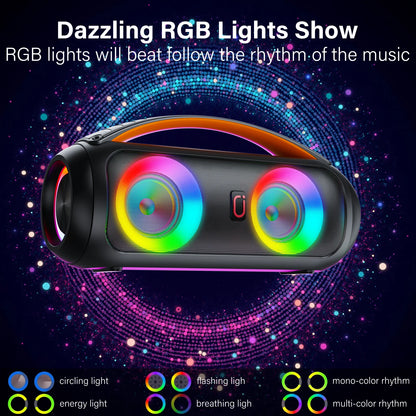 Portable Bluetooth Wireless Speaker, Loud Boombox Speaker with Subwoofer, Powerful Deep Bass Stereo Sound, IP65 Waterproof