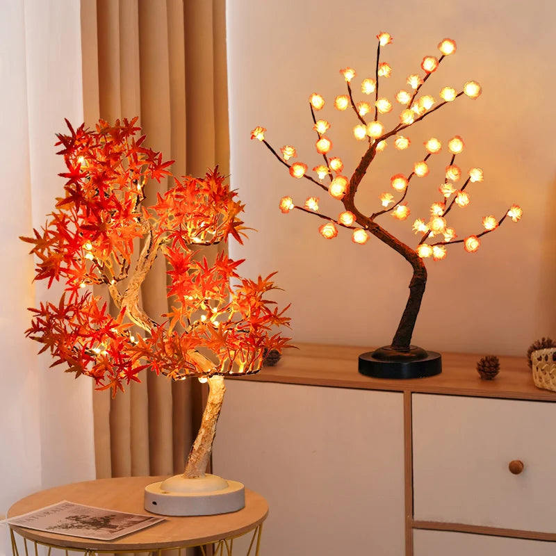 LED Tabletop Tree Lamp Battery Fairy Tree Night Lights with Removable Base for Party Wedding Gift Camping Summer Bedside Decor