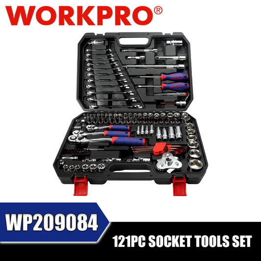 WORKPRO WP209084 121PC Socket Tools Set Universal Joint Ratchet Spanner Socket Hand Tool Set
