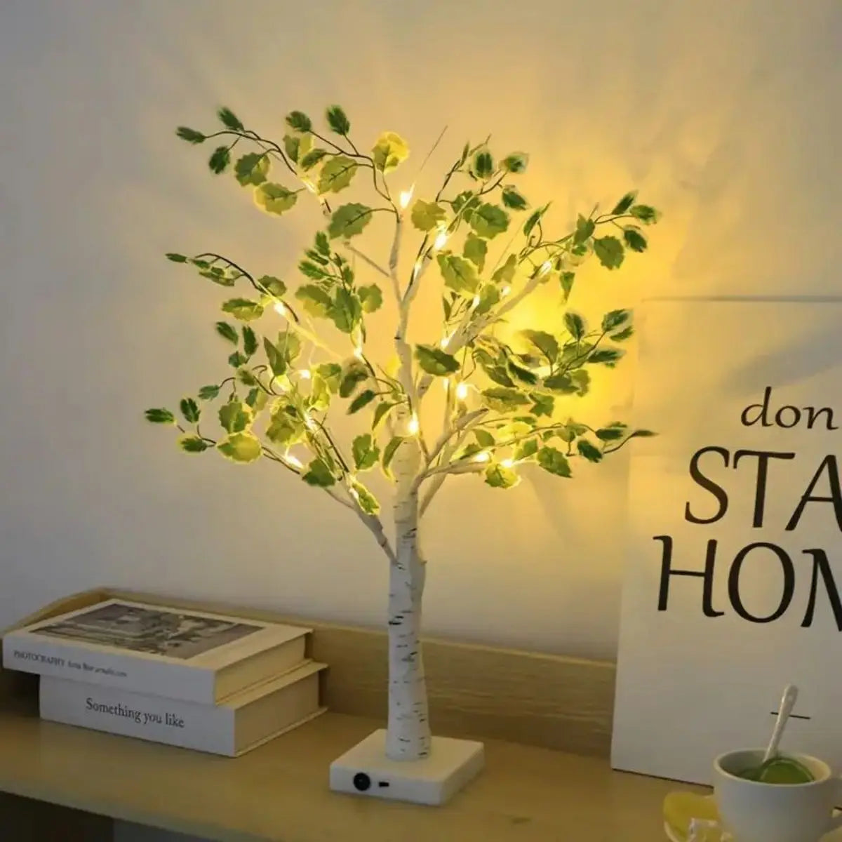 24 LED green leaf artificial birch light, battery operated decorative light for Christmas and holiday decoration