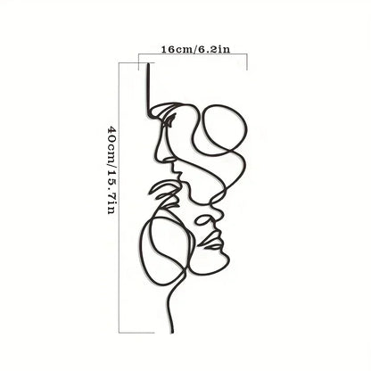New Metal Wall Art Minimalist - Facial Line Wall Decor, Abstract Black Iron Sculpture for Modern Home Hanging Decor