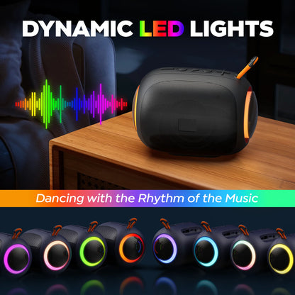 Bluetooth Speaker, IPX7 Waterproof Shower Speakers, 10W Stereo LED Lights, 8H Playtime for Home Outdoor Party Beach