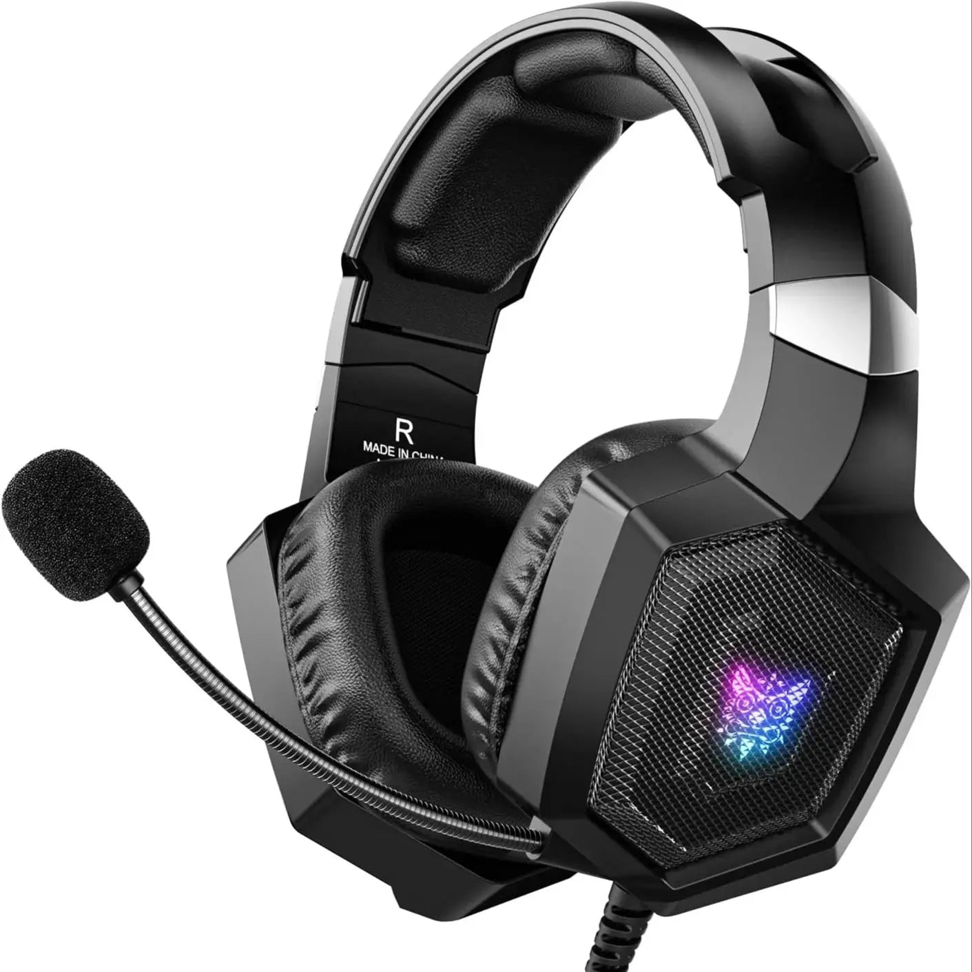 Onikuma Gaming Headset w/Mic - Noise-Cancelling Mic, 7.1 Surround Sound, RGB Lights - PS5/PS4/Xbox/PC - Over-Ear Wired (3.5mm)