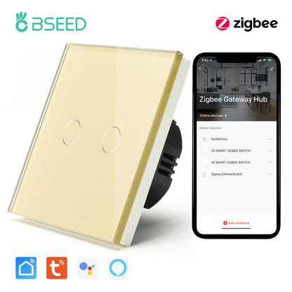 Bseed Zigbee 1/2/3Gang EU Standard Touch Light Switch Single Live Smart Wall Switch Smart Life Google Home Voice Control