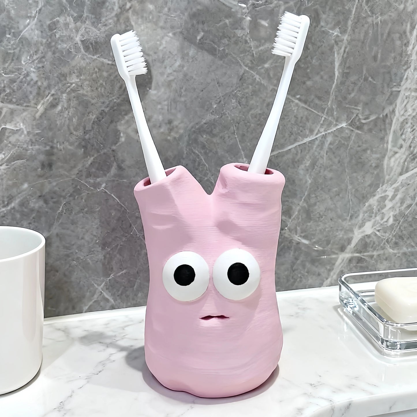 Cute Monster Toothbrush Holder, Funny Cartoon Pen Cup, Double Hole Bathroom Storage Organizer for Home Decor