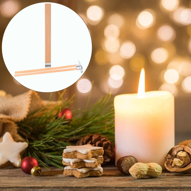 10Pcs/set Wooden Candle Wicks Cross with Iron Stands Cores Round Smokeless Natural Aromatic Making Supplies