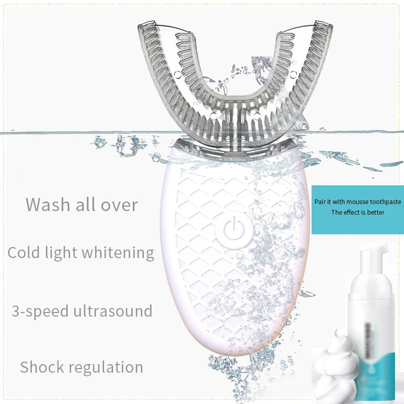 U-Type Electric Toothbrush Automatic Full Mouth Cleaning Toothbrush 360 Degrees Silicon Head USB Rechargeable Waterproof