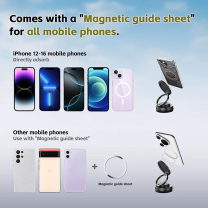 Shockproof 2nd-Generation Foldable Telescopic Magnetic Phone Stand Holder Upgraded Strong Magnetic Support Multi-Angle Adjustable Viewing Portable Space-Saving Travel Design Stable Anti-Slip Base For Car Dashboard Office Desk