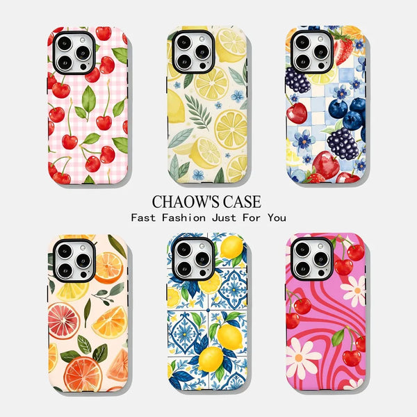 Phone Case for iPhone 17 16 15 14 13 12 11 X XS XR Air Pro Max Plus Luxury Double-layer Back Cover Fashion tropical fruit series