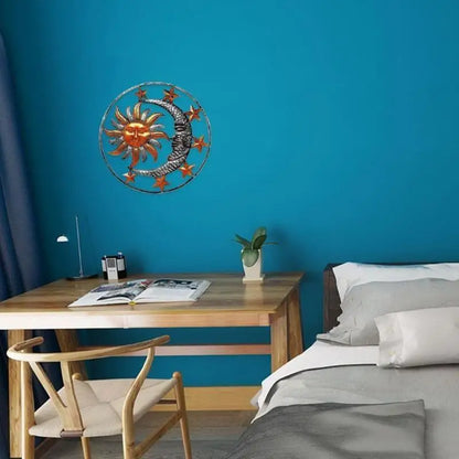 C90D Metal Sculpture for Sun Moon Face Statue Wall Hanger Decorations for Indoor Outd