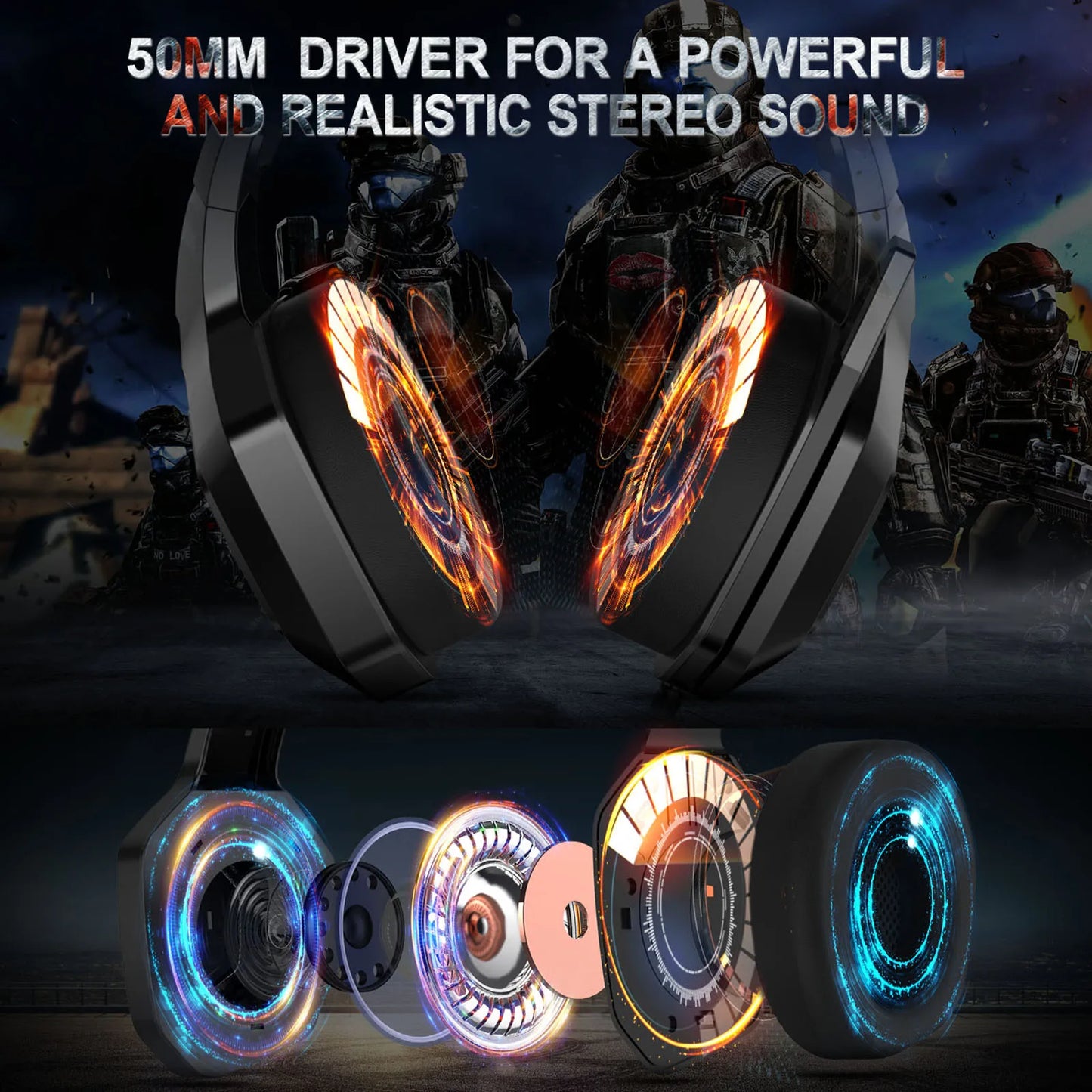 K10 RGB Gaming Headset Wired Headphones with Microphone Noise Cancelling Earphones for Computer PC Gamer