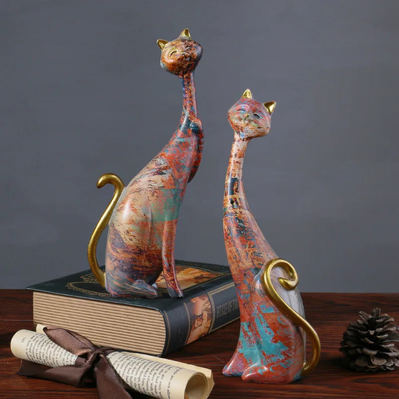 Nordic Graffiti Art Oil Painting Cat Decoration Resin Abstract Ornaments Figurines Bedroom Desktop Porch Cat Sculpture