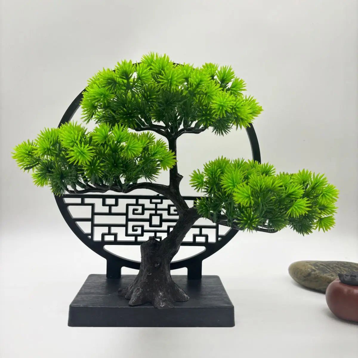 Chinese Zen Welcome Pine Potted Plant, Creative Screen Ornament Simulation Fake Pine Tree Living Room Entrance Decoration