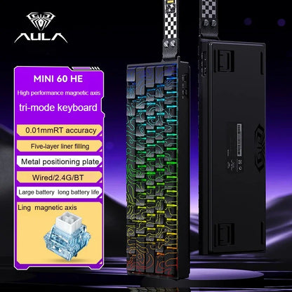AULA MINI 60HE Magnetic Keyboard Wireless 60% Rapid Trigger 8K Return Esports Customize RGB Magnetic Switch Gaming Keyboard