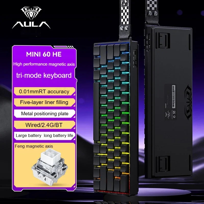 AULA MINI 60HE Magnetic Keyboard Wireless 60% Rapid Trigger 8K Return Esports Customize RGB Magnetic Switch Gaming Keyboard