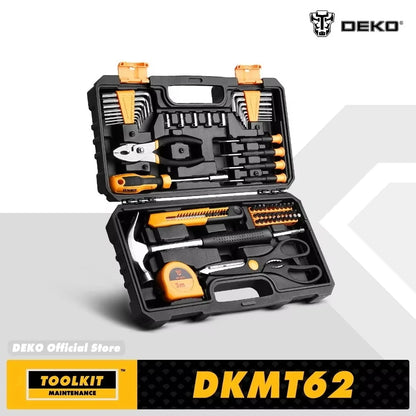 DEKO DKMT62 Hand Tool Kit, CR-V&S2 Material for Professional Car Repairing Ratchet Socket Wrench Set with Bit Socket