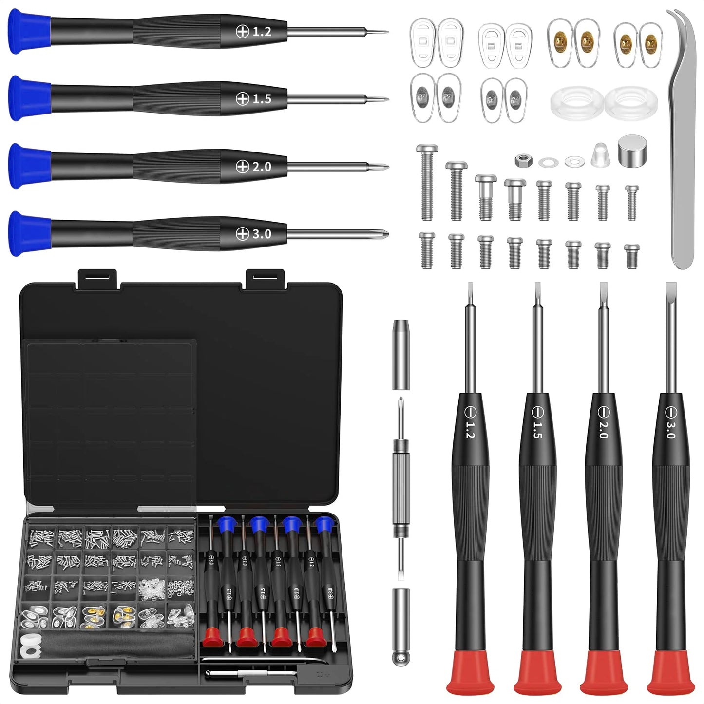 Eyeglass Repair Tool Kit with Screws Nose Pads Tweezers Cleaning Cloth and Precision Screwdriver for Eyeglasses Sunglasses