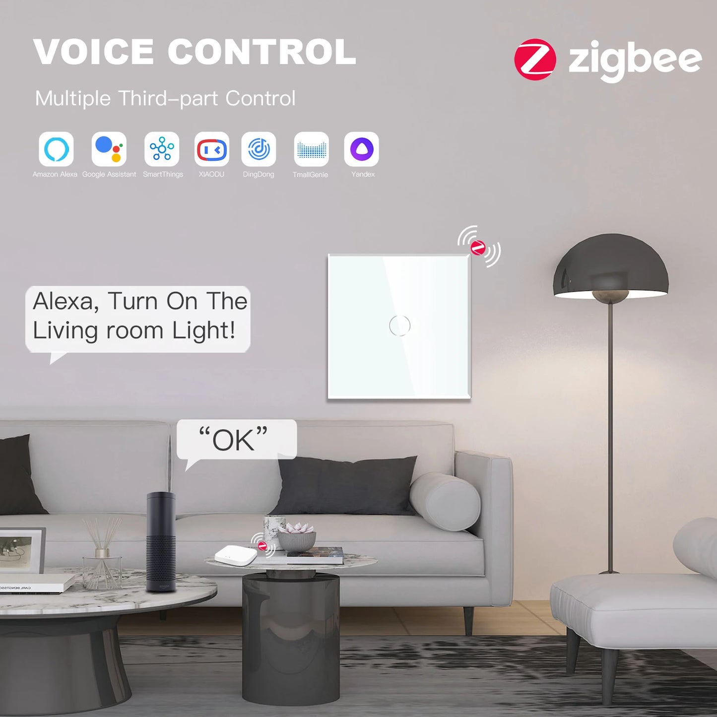 Bseed Zigbee 1/2/3Gang EU Standard Touch Light Switch Single Live Smart Wall Switch Smart Life Google Home Voice Control