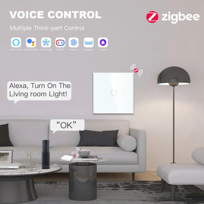 Bseed Zigbee 1/2/3Gang EU Standard Touch Light Switch Single Live Smart Wall Switch Smart Life Google Home Voice Control