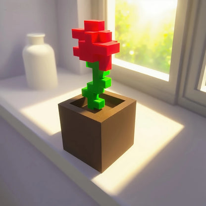 Pixel Rose Decor – 3D-Printed Unique Floral Ornament, Desk & Office Decoration, Christmas / Birthday / Holiday Gift