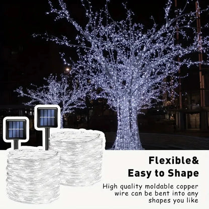 7M/12M/22M/32M LED Solar String Fairy Lights Outdoor Path Garlands Lamp Patio Waterproof Christmas Wedding Garden Street Lights