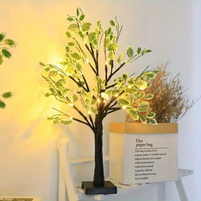 24 LED green leaf artificial birch light, battery operated decorative light for Christmas and holiday decoration