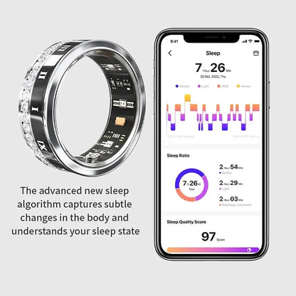 Diamond Smart Ring For Xiaomi Samsung Ring Heart Rate Pressure Blood Oxygen Sleep monitoring IP68 Waterproof Sport Modes Ring