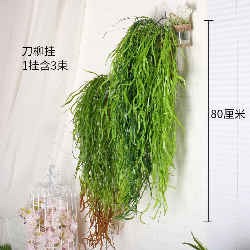 80cm 1 Bunch of Artificial Plant Seaweed Vine Home Office Greening Fake Leaf Rattan Festive Wall Hanging Willow Leaf Artificial