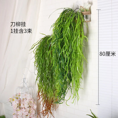 80cm 1 Bunch of Artificial Plant Seaweed Vine Home Office Greening Fake Leaf Rattan Festive Wall Hanging Willow Leaf Artificial