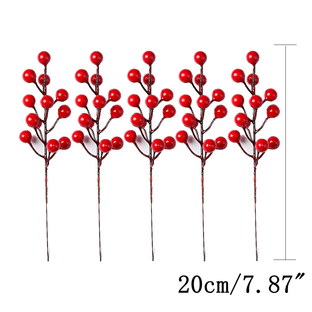 Artificial Red Berry Flowers Bouquet Fake Plant for Home Vase Decor Xmas Tree Ornaments New Year 2023 Party Christmas Decoration