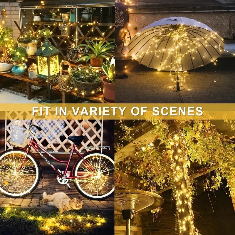 7M/12M/22M/32M LED Solar String Fairy Lights Outdoor Path Garlands Lamp Patio Waterproof Christmas Wedding Garden Street Lights