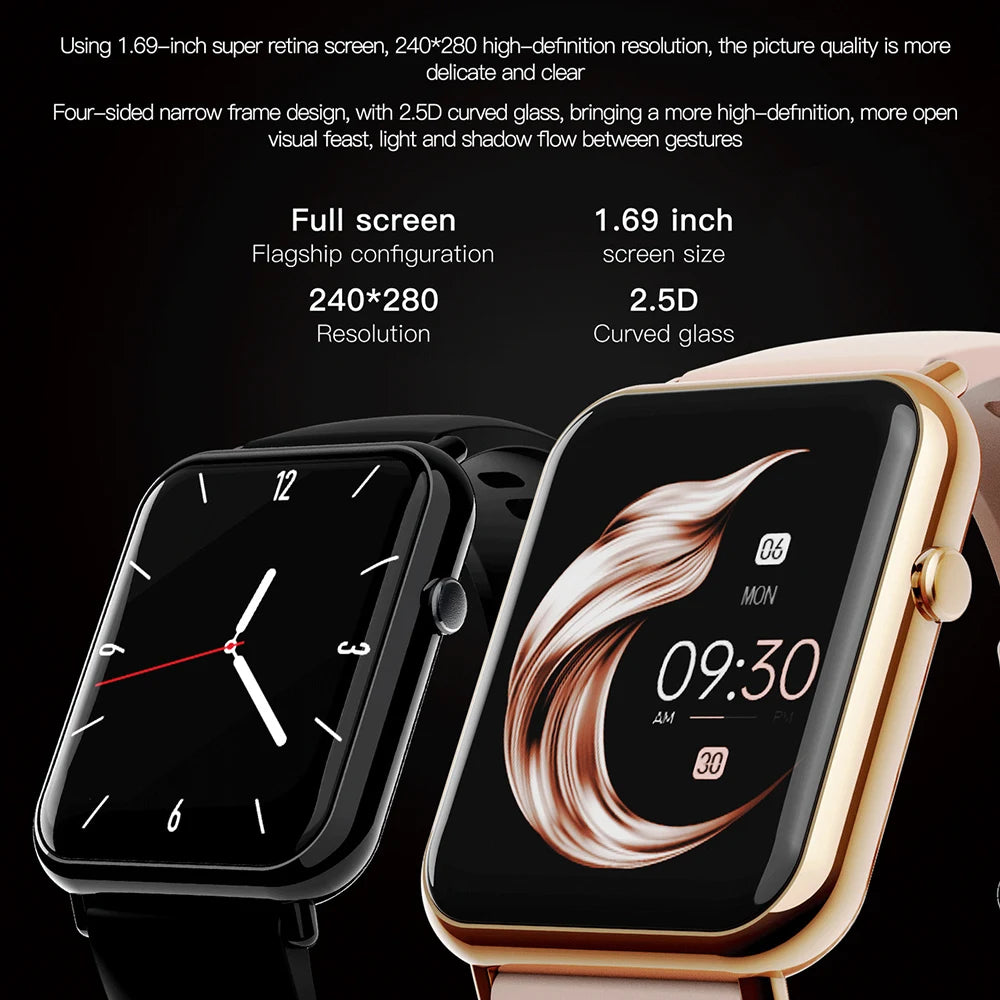 Gfordt Smart Watch Men Women 1.69" HD Screen Bracelet Waterproof Weather Heart Rate Monitoring Sleep Detection SmartWatch
