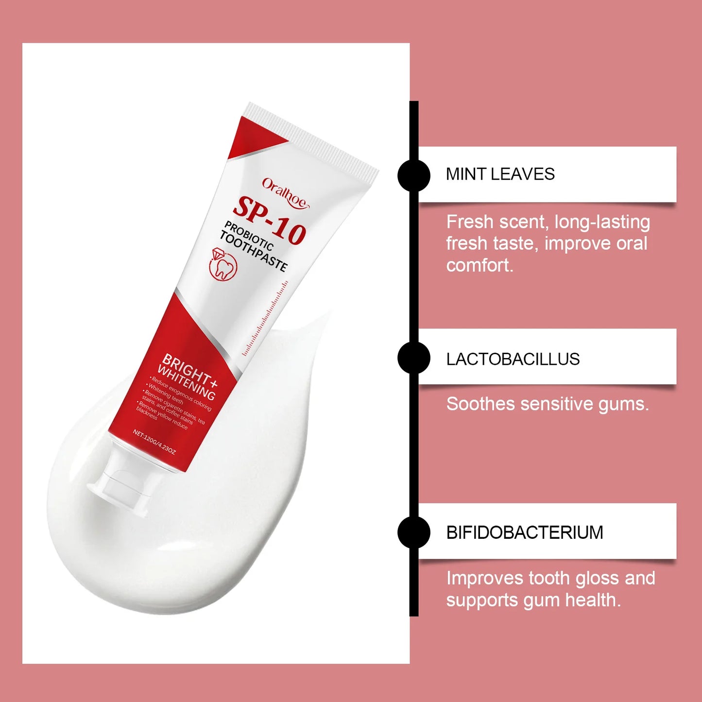 Sp 10 Probiotic Toothpaste Remove Cigarette Stains Tea Stains And Coffee Stains Long-Lasting Fresh Breath Oral Hygiene Care 120g