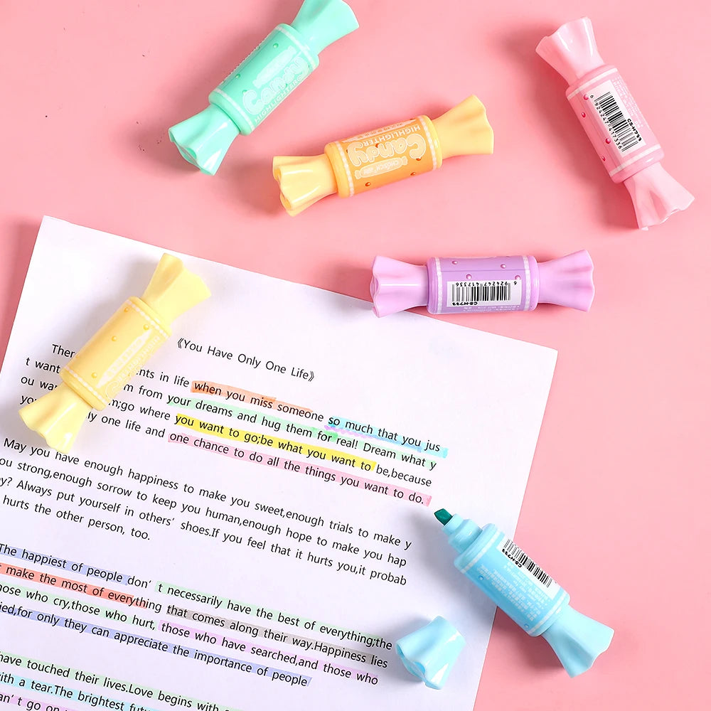 6pcs Double-headed Pastel Fluorescent Markers Candy Highlighters for Highlighting & Drawing Stationery School A7421