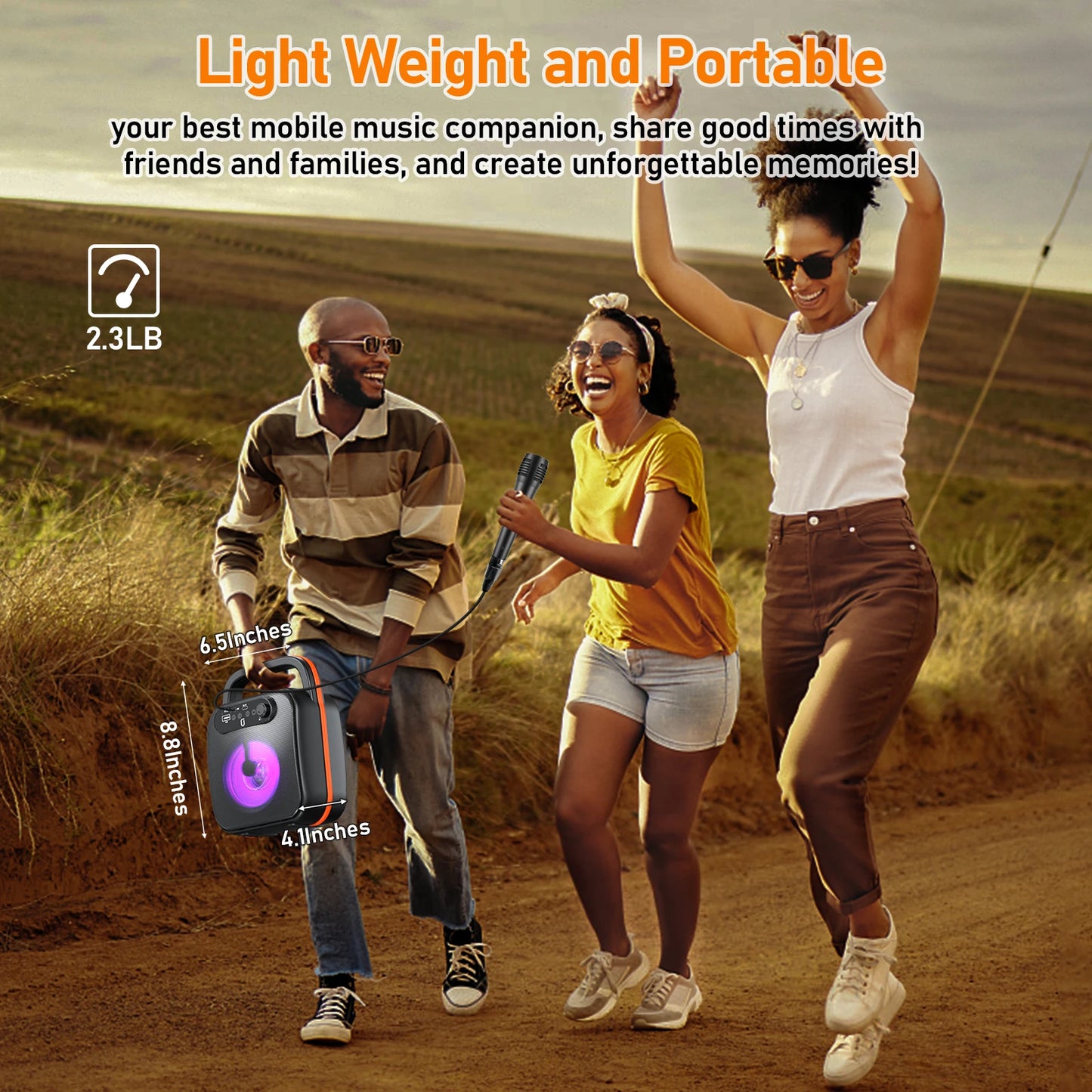 FanFun Karaoke Machine for Adults and Kids, wired Speaker with 1 Microphones, Portable Party Karaoke Speaker with DJ Lights
