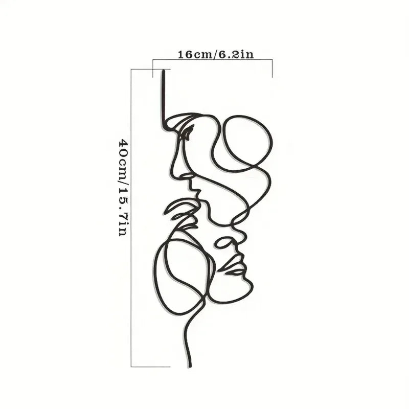 New Metal Wall Art Minimalist - Facial Line Wall Decor, Abstract Black Iron Sculpture for Modern Home Hanging Decor