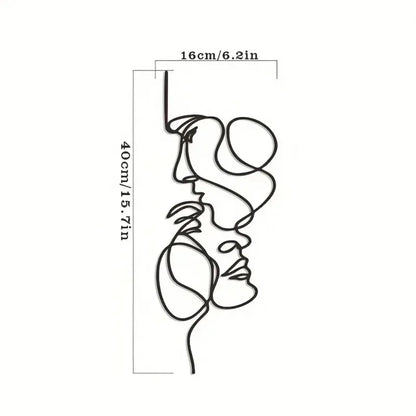 New Metal Wall Art Minimalist - Facial Line Wall Decor, Abstract Black Iron Sculpture for Modern Home Hanging Decor