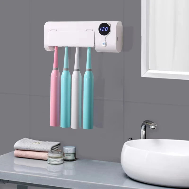 Hot Selling Custom Plastic Wall Mounted Automatic Toothpaste Dispenser UV Toothbrush Holder Squeezer