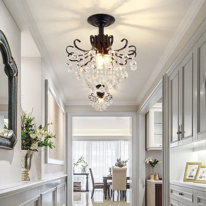 Modern Gold Crystal Small Round Ceiling Chandelier For Corridor Aisle Balcony Bedroom Living Room Led Home Indoor Light Fixtures