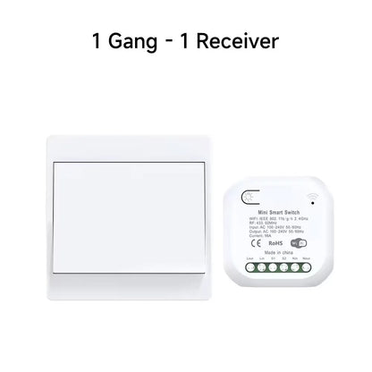 No Battery 1/2gang Kinetic Energy Tuya Smart Switches Wifi+Rf433 Wireless Connection Home Light Switch App Voice Remote Control