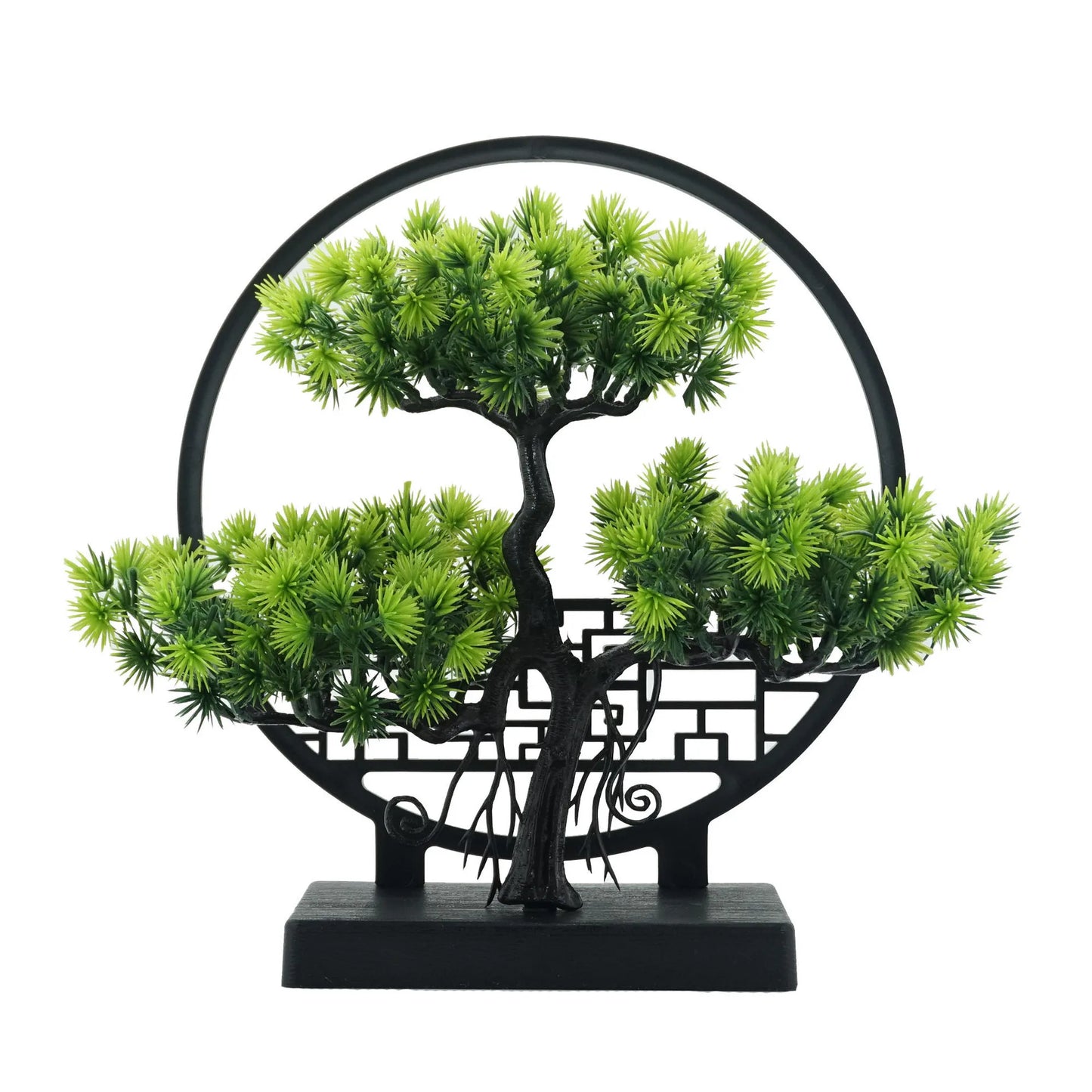 Chinese Zen Welcome Pine Potted Plant, Creative Screen Ornament Simulation Fake Pine Tree Living Room Entrance Decoration