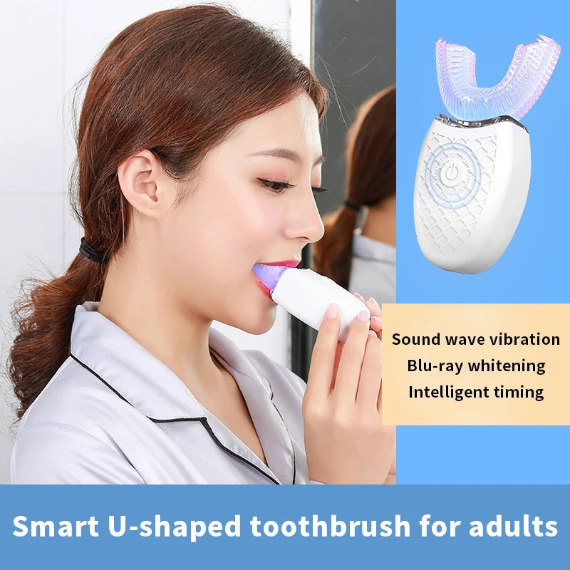 U-Type Electric Toothbrush Automatic Full Mouth Cleaning Toothbrush 360 Degrees Silicon Head USB Rechargeable Waterproof