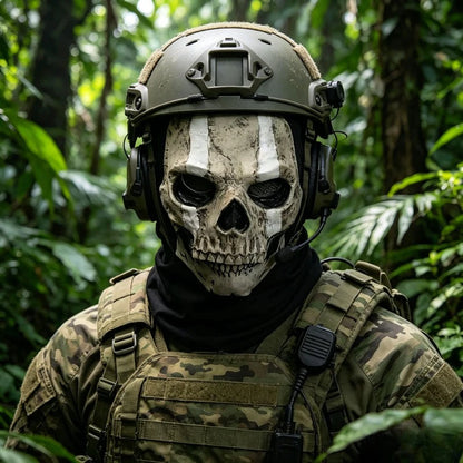 New Call of Duty 2 Skull Mask Silicone Halloween Cosplay Ghost Face Cover for Outdoor Riding and Costume Party Cosplay Mask