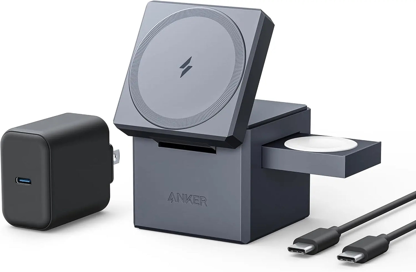 3-in-1 Foldable Wireless Charger Stand for iPhone 17/16/15, Apple Watch, AirPods, 15W Fast Charging, MagSafe Compatible, Travel-Friendly