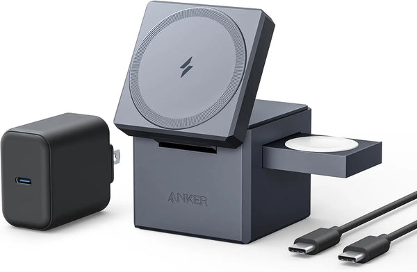 3-in-1 Foldable Wireless Charger Stand for iPhone 17/16/15, Apple Watch, AirPods, 15W Fast Charging, MagSafe Compatible, Travel-Friendly
