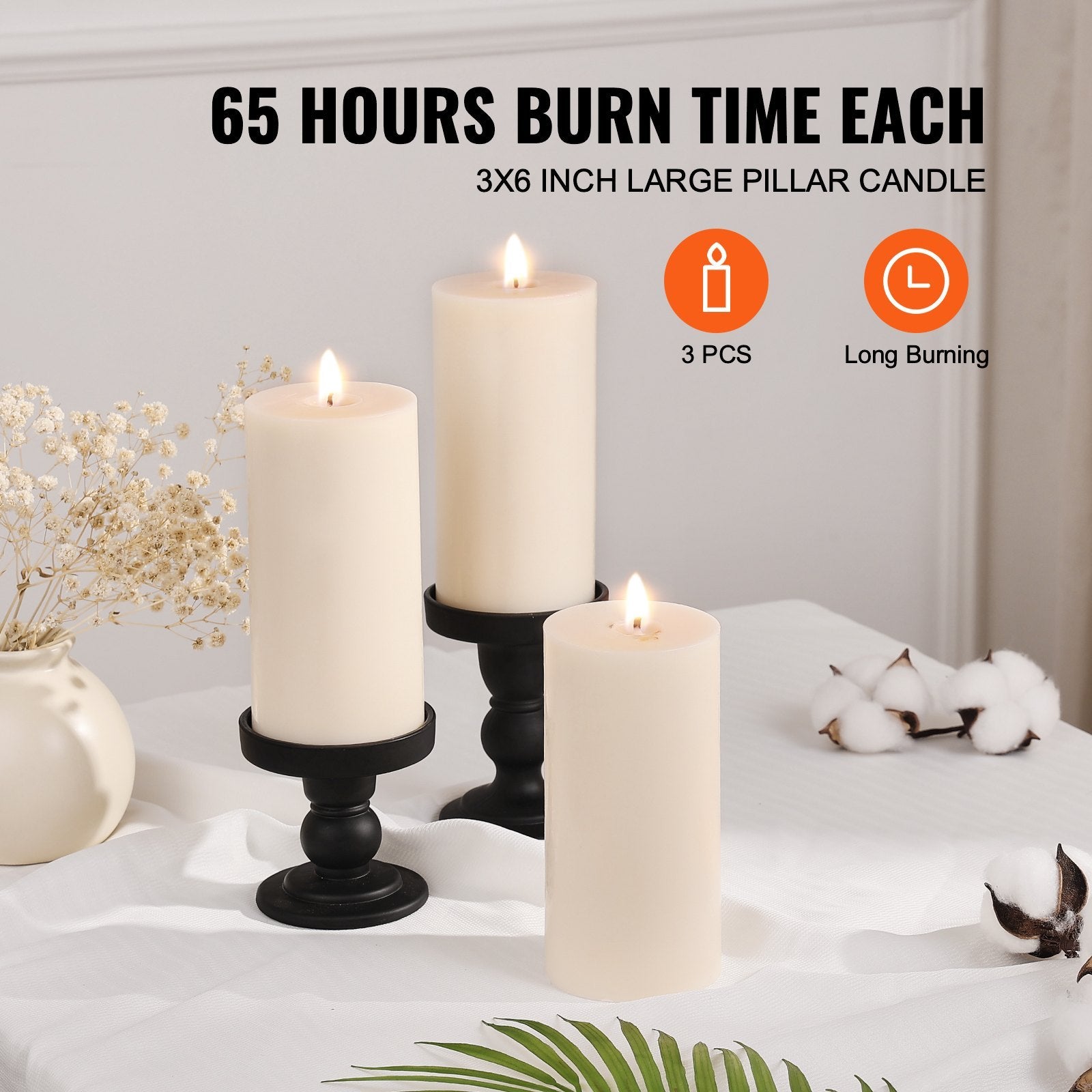 Unscented Pillar Candles Set – Long Burn | Tillmart