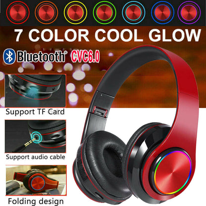Wireless Bluetooth Over-Ear Headphones with Noise Cancelling & LED Lights